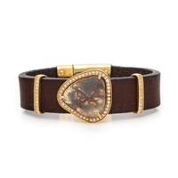 Hubert, Diamond, Yellow Gold, and Leather Bracelet