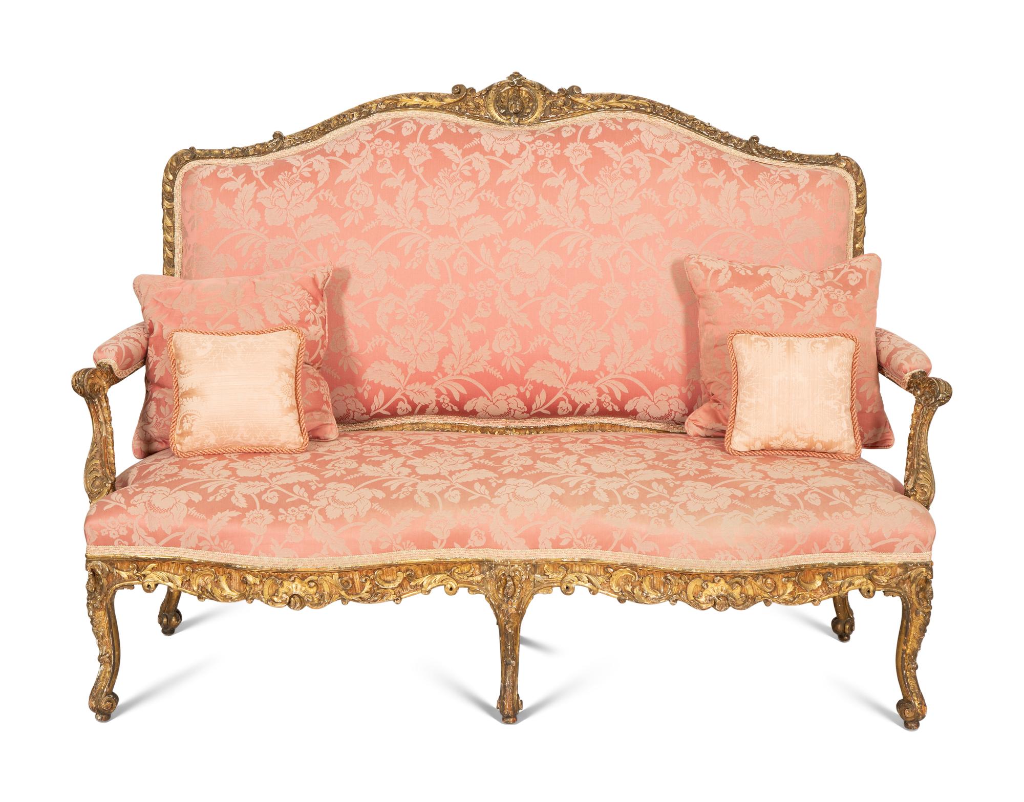 A Louis XV Style Carved Giltwood Settee