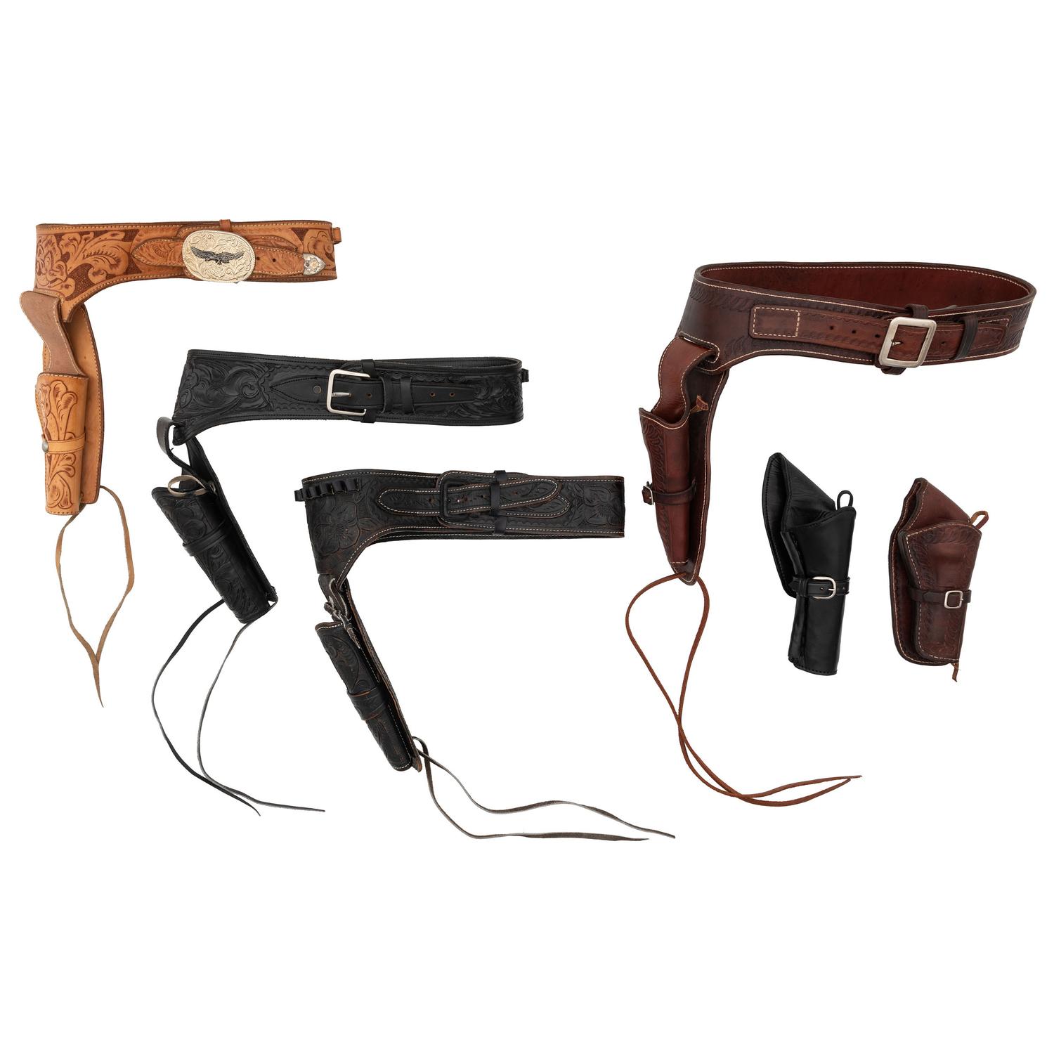 Lot of 8 Quick-Draw Arvo Ojala Pattern Holsters and One Pair Chaps