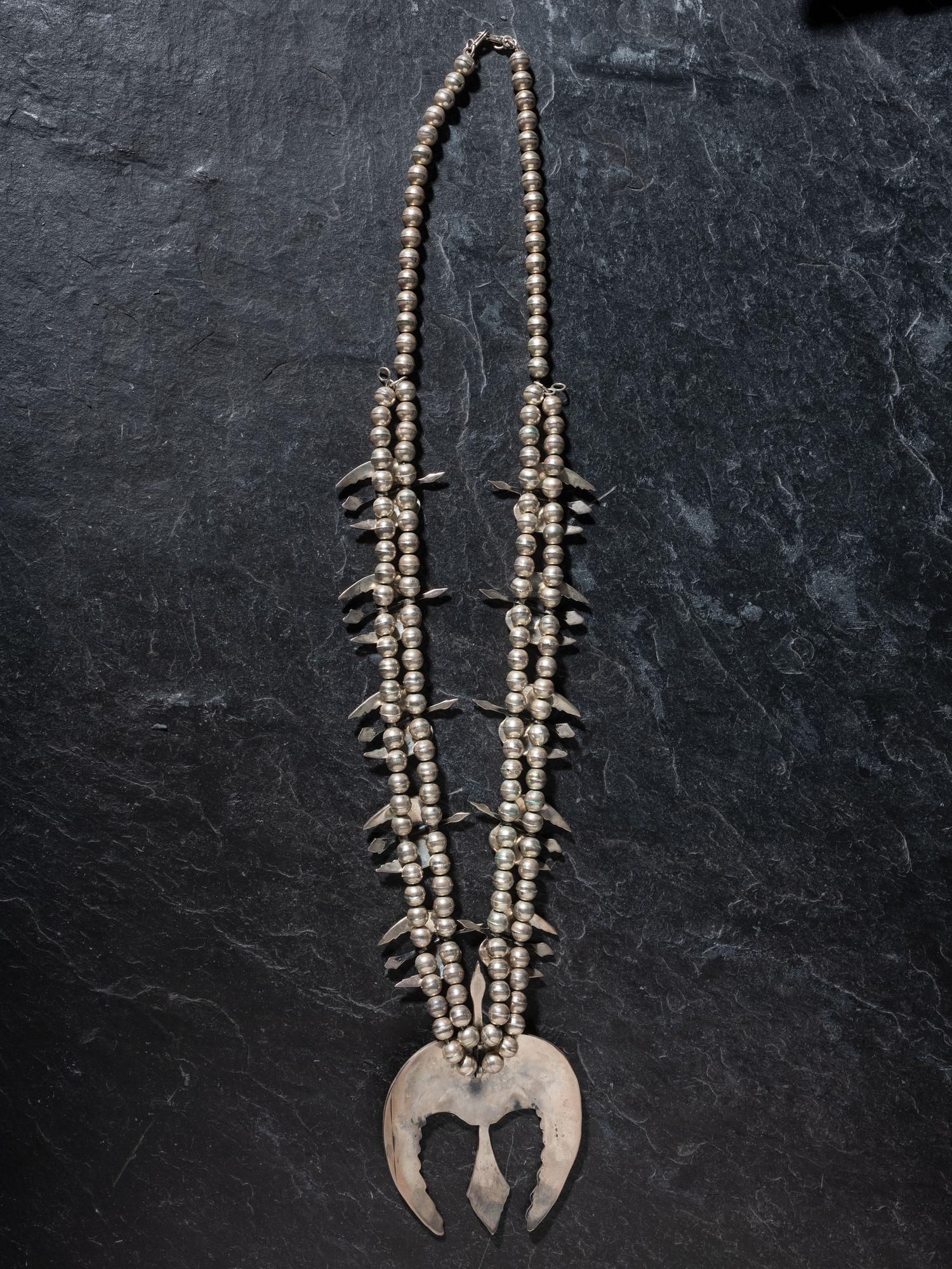Navajo Silver Peyote Bird Squash Blossom Necklace