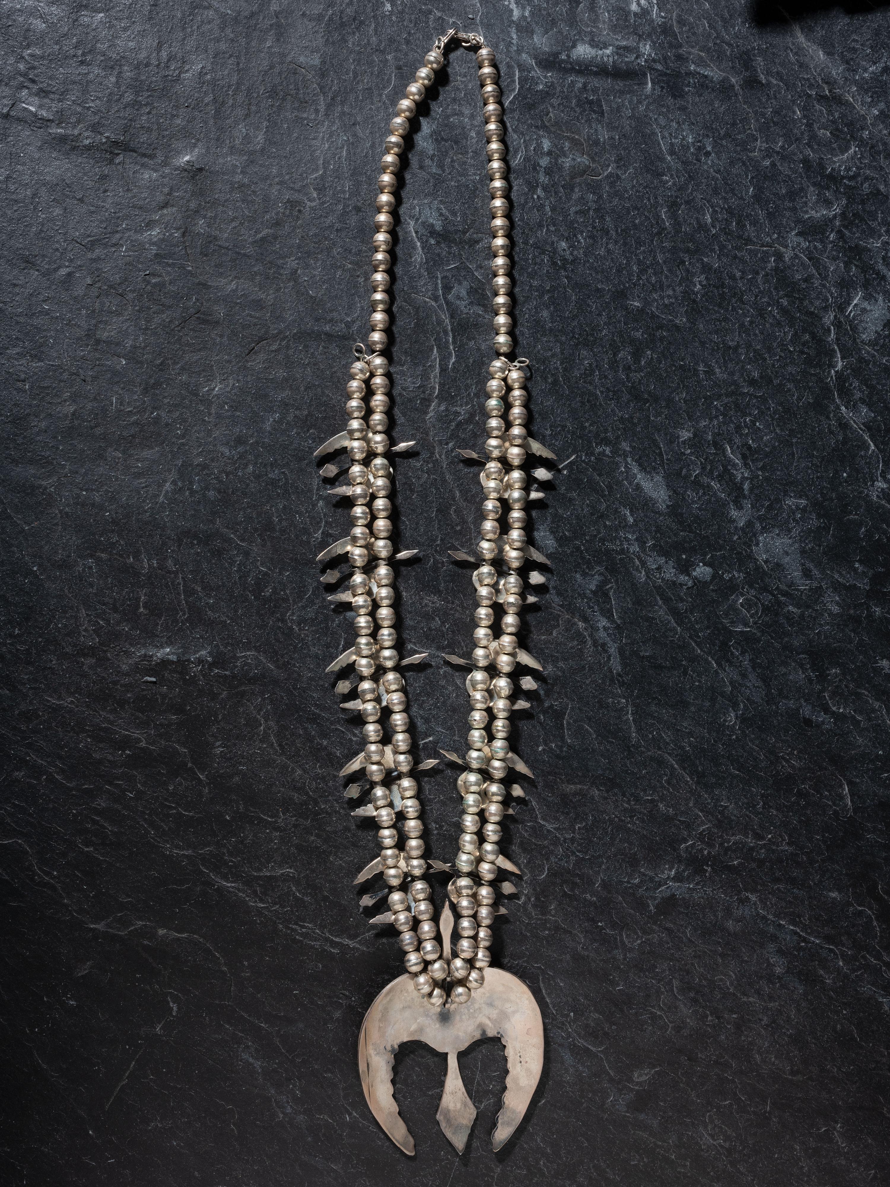 Navajo Silver Peyote Bird Squash Blossom Necklace