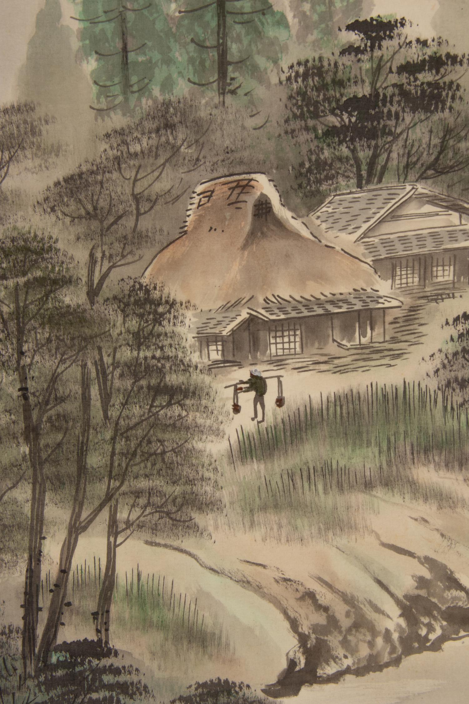 Two Japanese Ink and Color Paintings on Silk