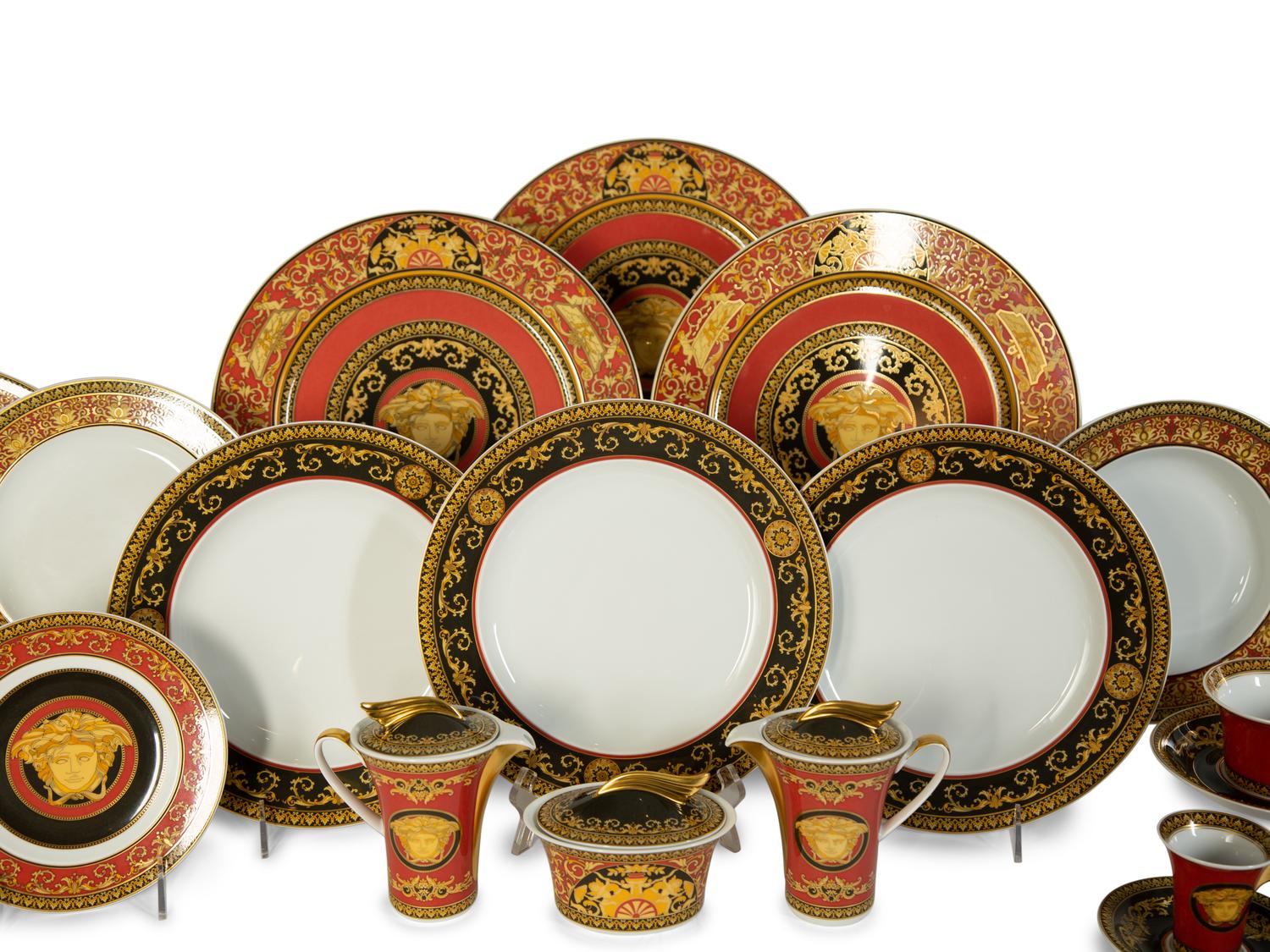 A Versace Porcelain Medusa Red Dinner Service