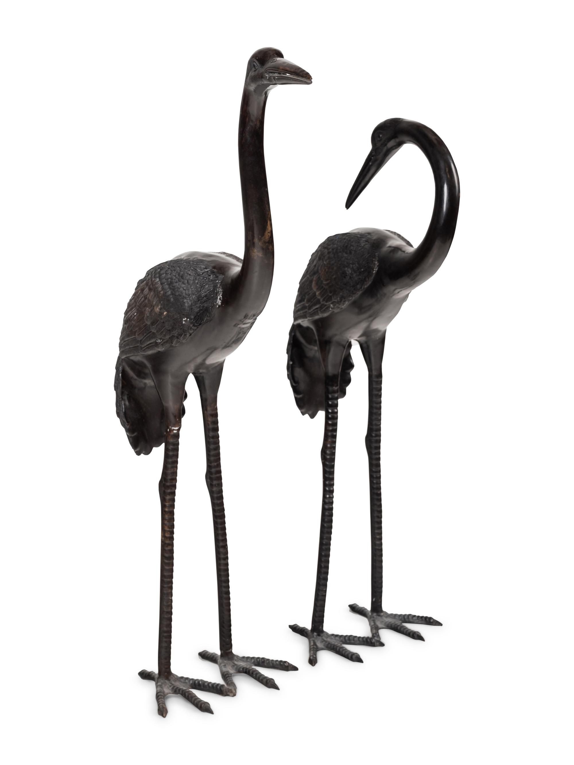 A Large Japanese Bronze Group of Two Cranes