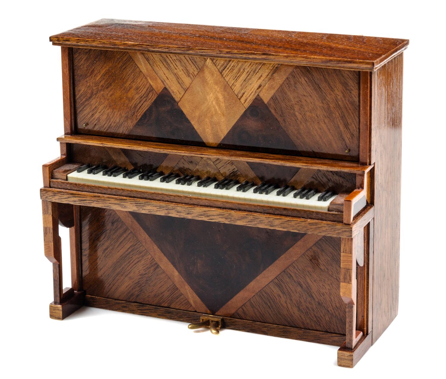 A Parquetry Upright Piano Height 4 3/8 x width 5 1/4 x depth 2 3/8 inches. — John Masterman