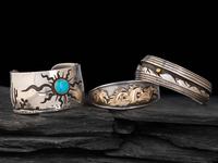 Silver Desert Scene Cuff Bracelets with Gold Accents, PLUS