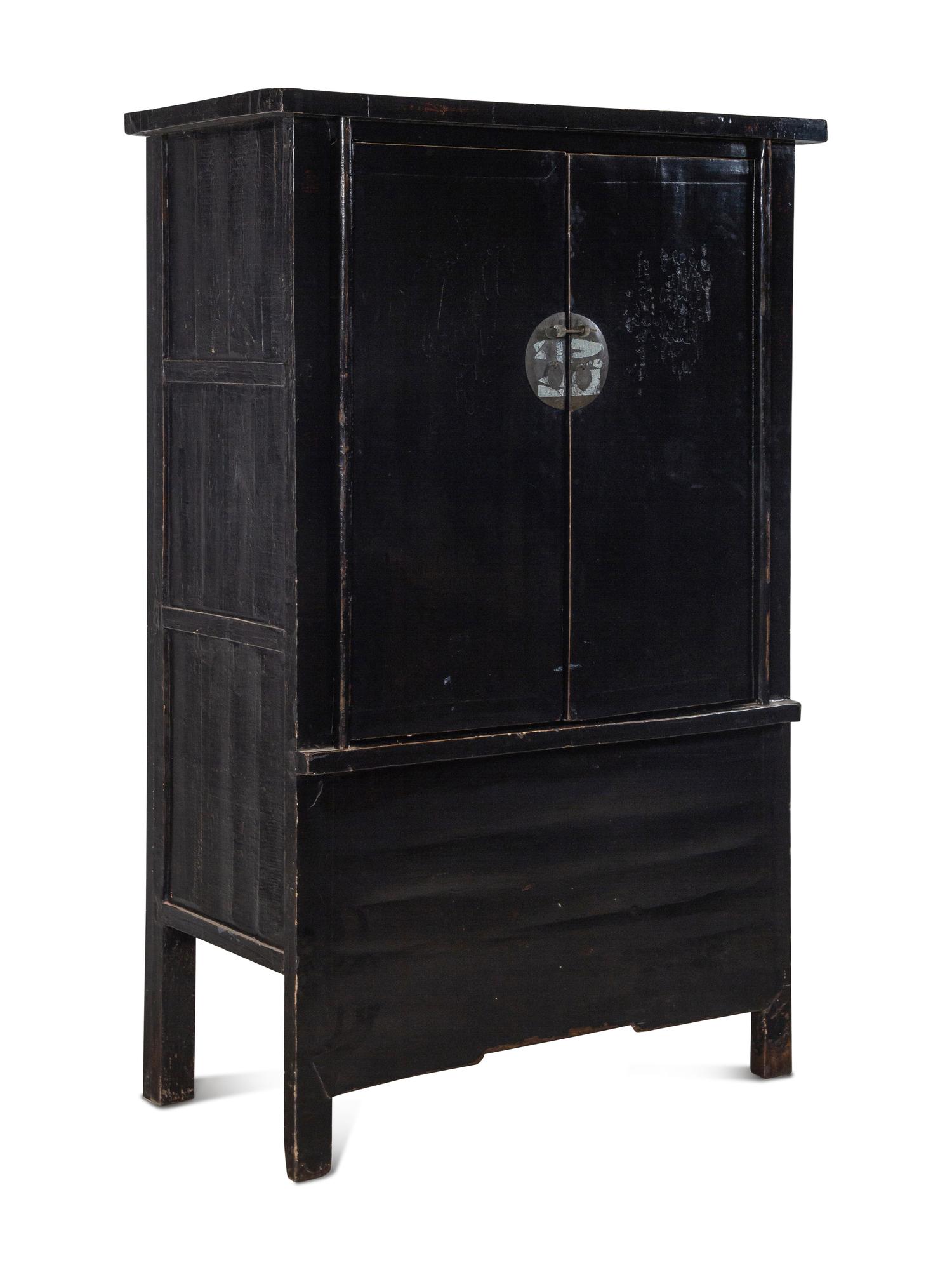 A Chinese Black Lacquered Elm Cabinet