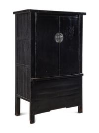A Chinese Black Lacquered Elm Cabinet