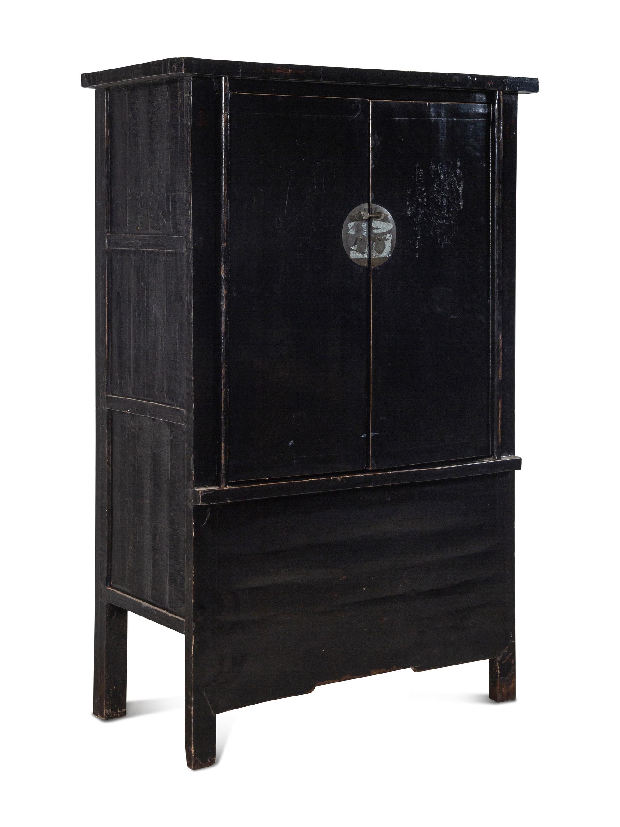 A Chinese Black Lacquered Elm Cabinet