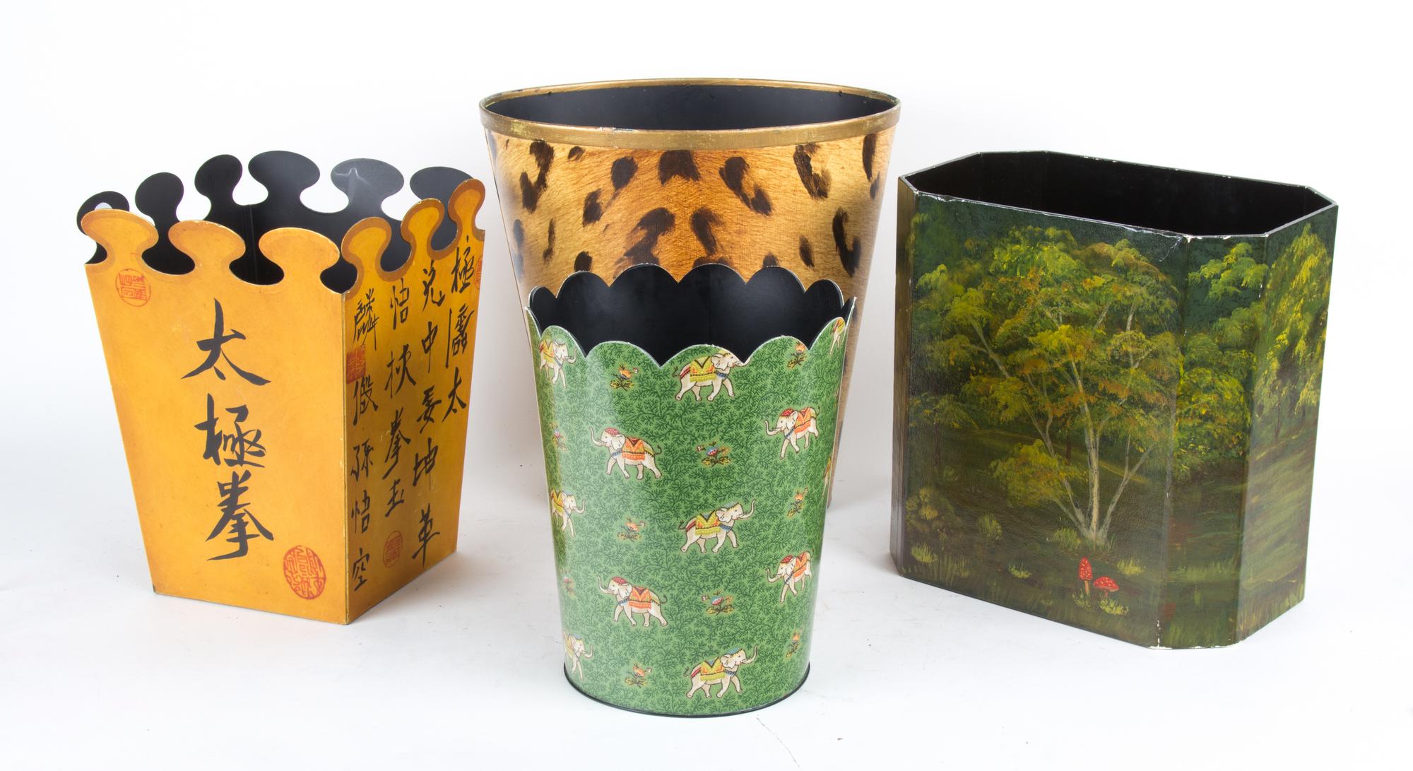 A Group of Four Miscellaneous Waste Paper Bins Height of tallest 12 1/2 inches.