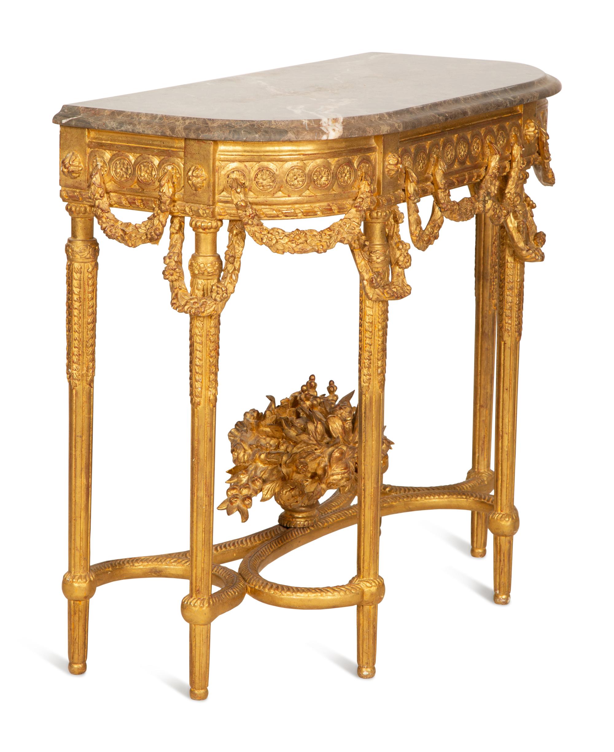 A Louis XVI Giltwood Marble Top Console Table — Early 19th Century
