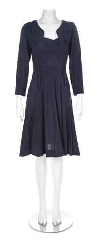 Returned to Owner: Jacques Fath Navy Wool Dress, 1950s No size label