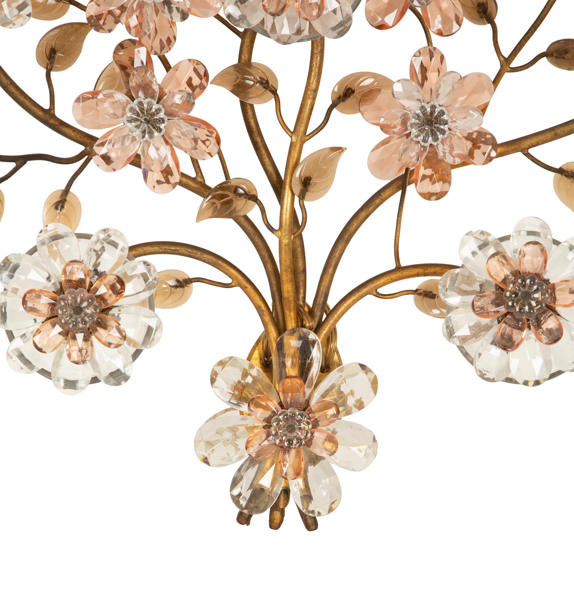 A Pair of Continental Glass Flowerhead and Gilt Metal Sconces