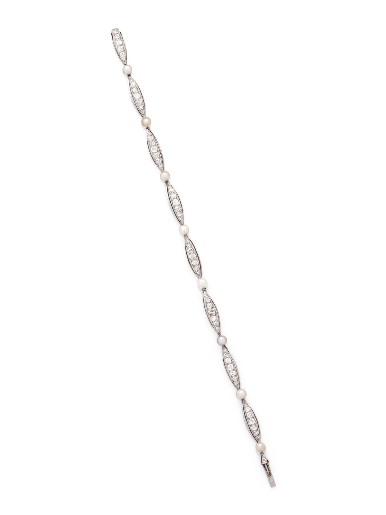 ANTIQUE, DIAMOND AND PEARL BRACELET