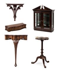 A Group of Five Hardwood Articles Height of curio 26 3/4 inches.