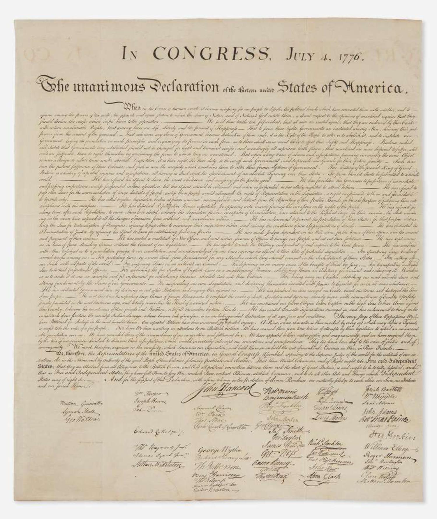 [Americana] [Declaration of Independence] (Force, Peter) In Congress, July 4, 1776. The unanimous Declaration of the thirteen united States of America