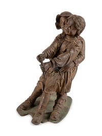 A Continental Patinated Bronze Group of Children in the Garden