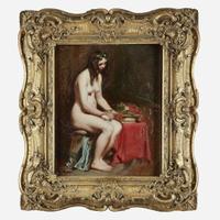 William Etty (British, 1787–1849) Seated Female Nude with Flowers in her Hair and a Still-Life by her Side