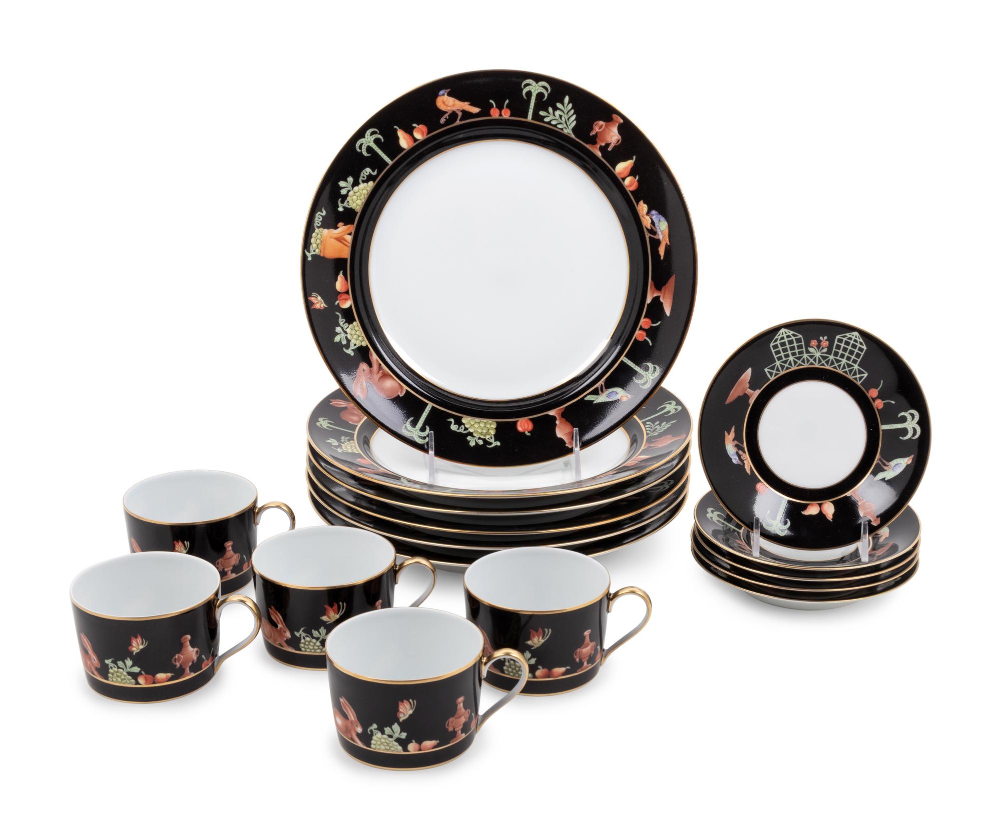 A Collection Tiffany & Co. Black Shoulder Decorated Porcelain Articles