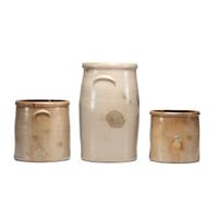Three Stoneware Crocks with Cobalt Capacity Marks