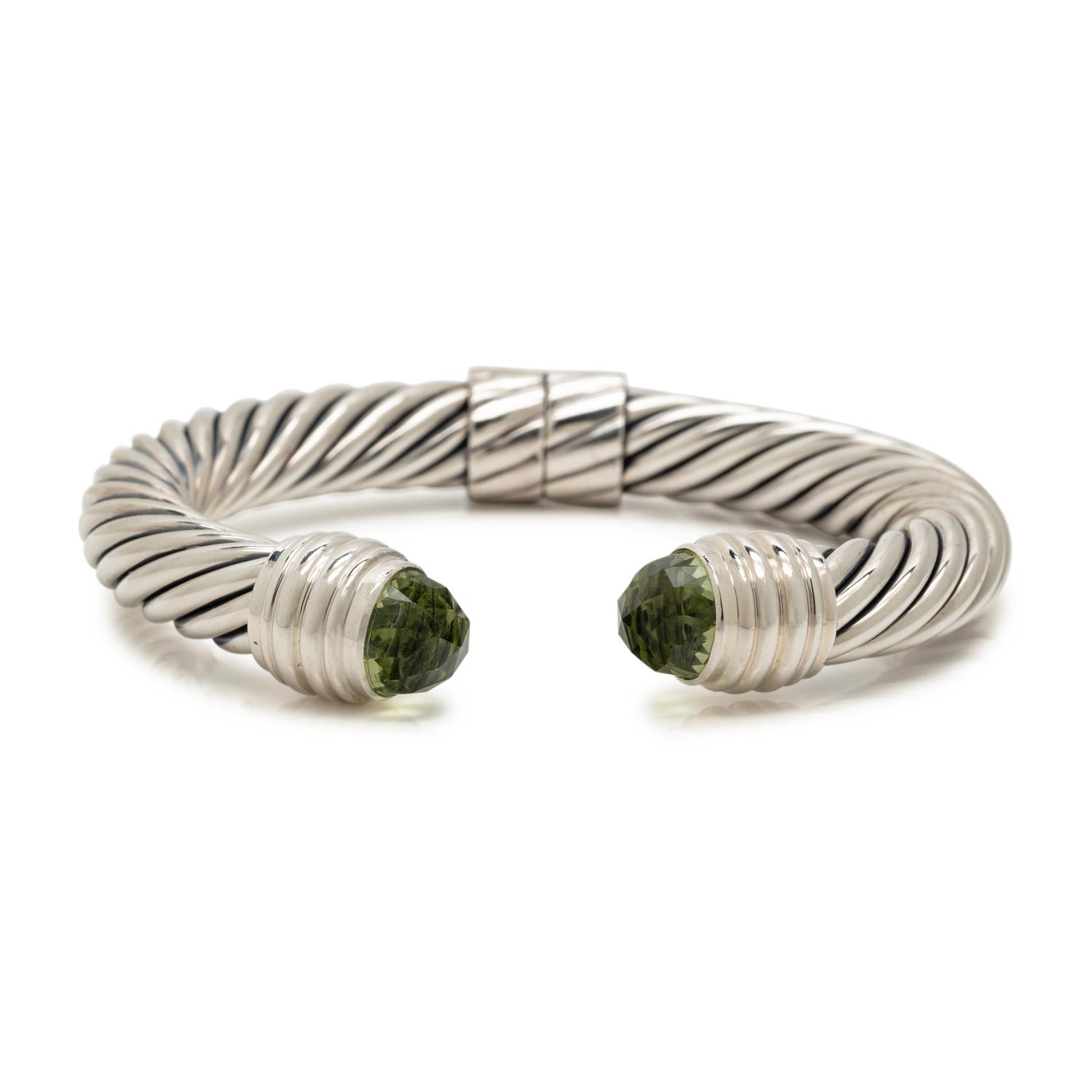 DAVID YURMAN, STERLING SILVER AND PRASIOLITE 'CABLE CLASSICS' CUFF BRACELET
