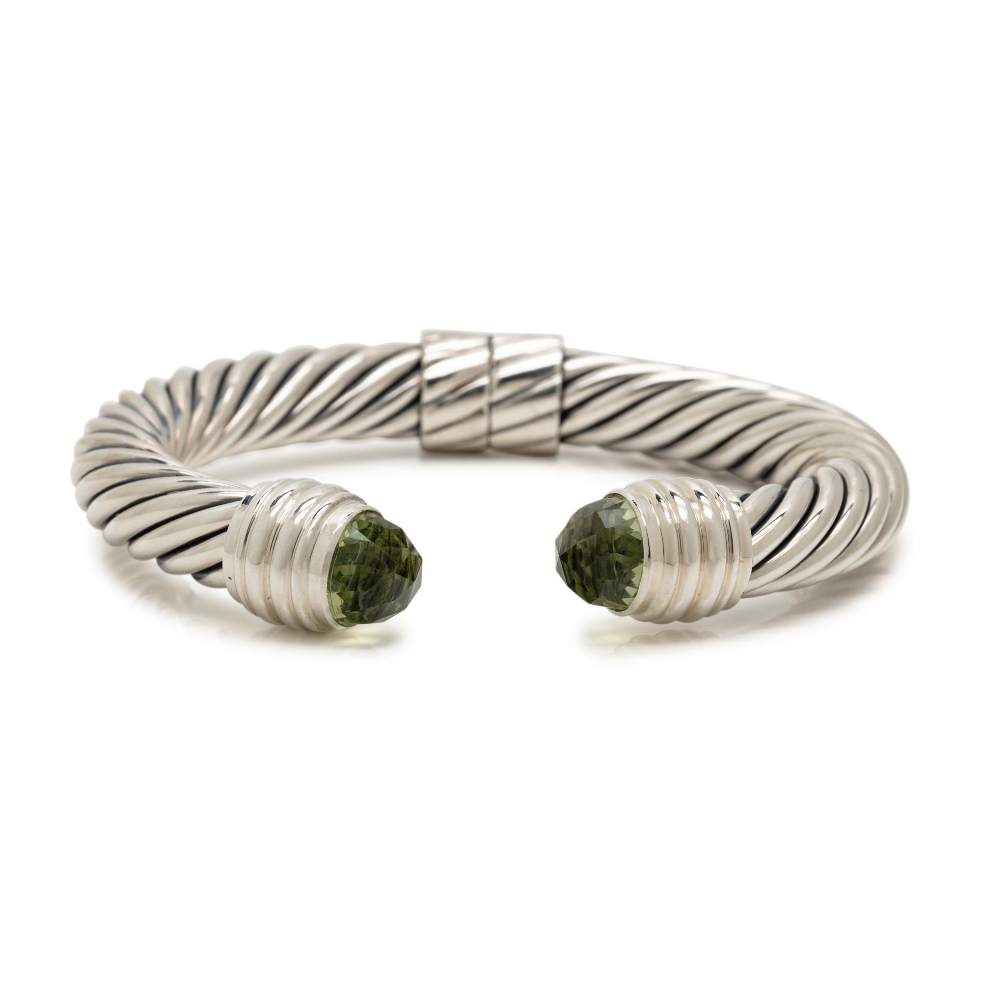 DAVID YURMAN, STERLING SILVER AND PRASIOLITE 'CABLE CLASSICS' CUFF BRACELET
