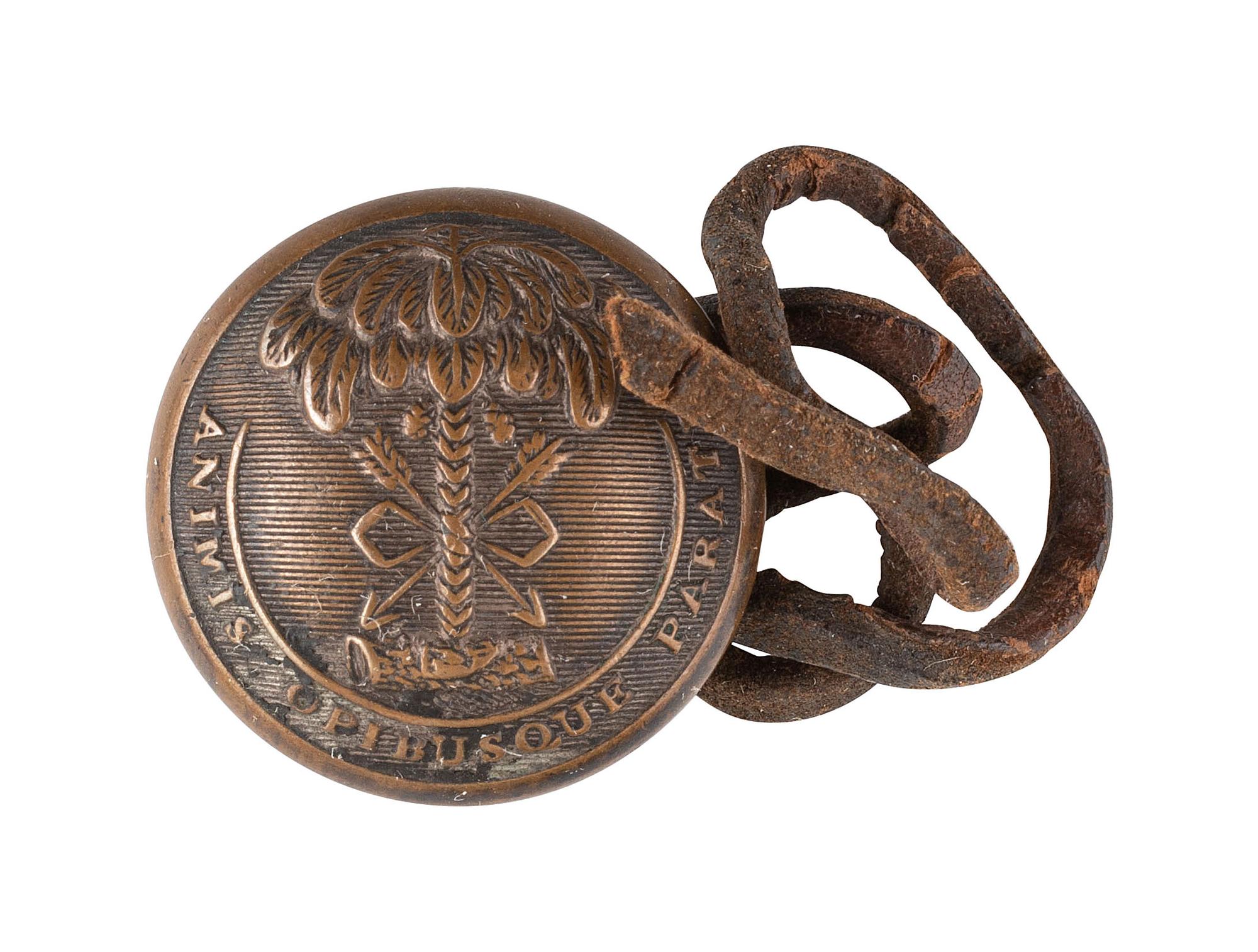 [CIVIL WAR]. Confederate South Carolina state button in period snuff box. Ex Julian Converse.