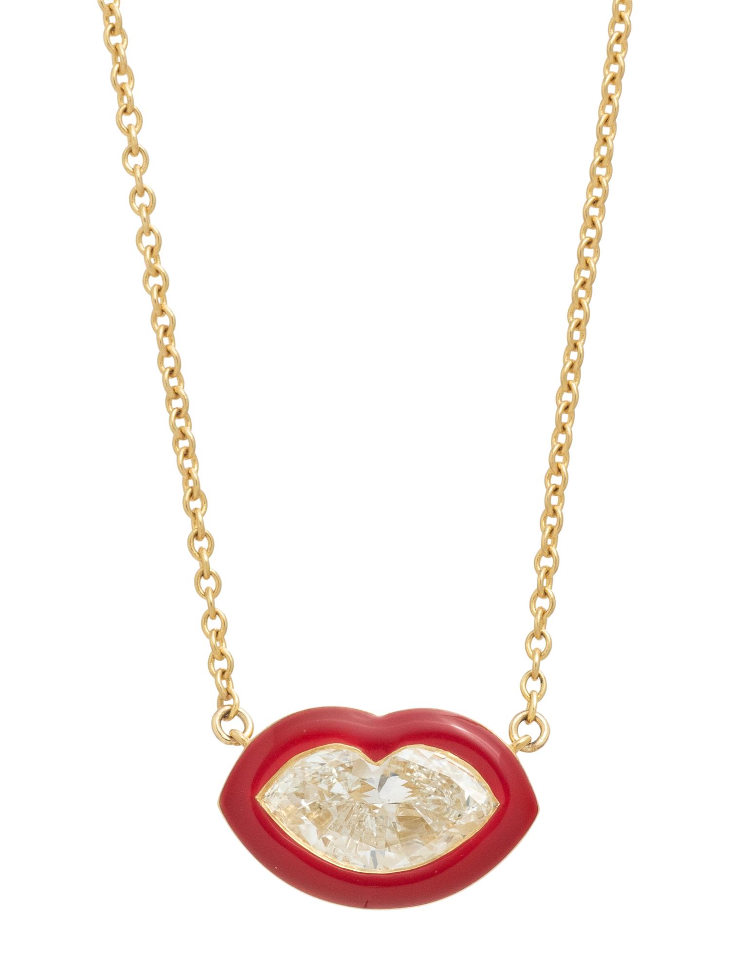 DIAMOND AND ENAMEL LIPS NECKLACE