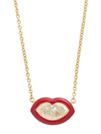 DIAMOND AND ENAMEL LIPS NECKLACE