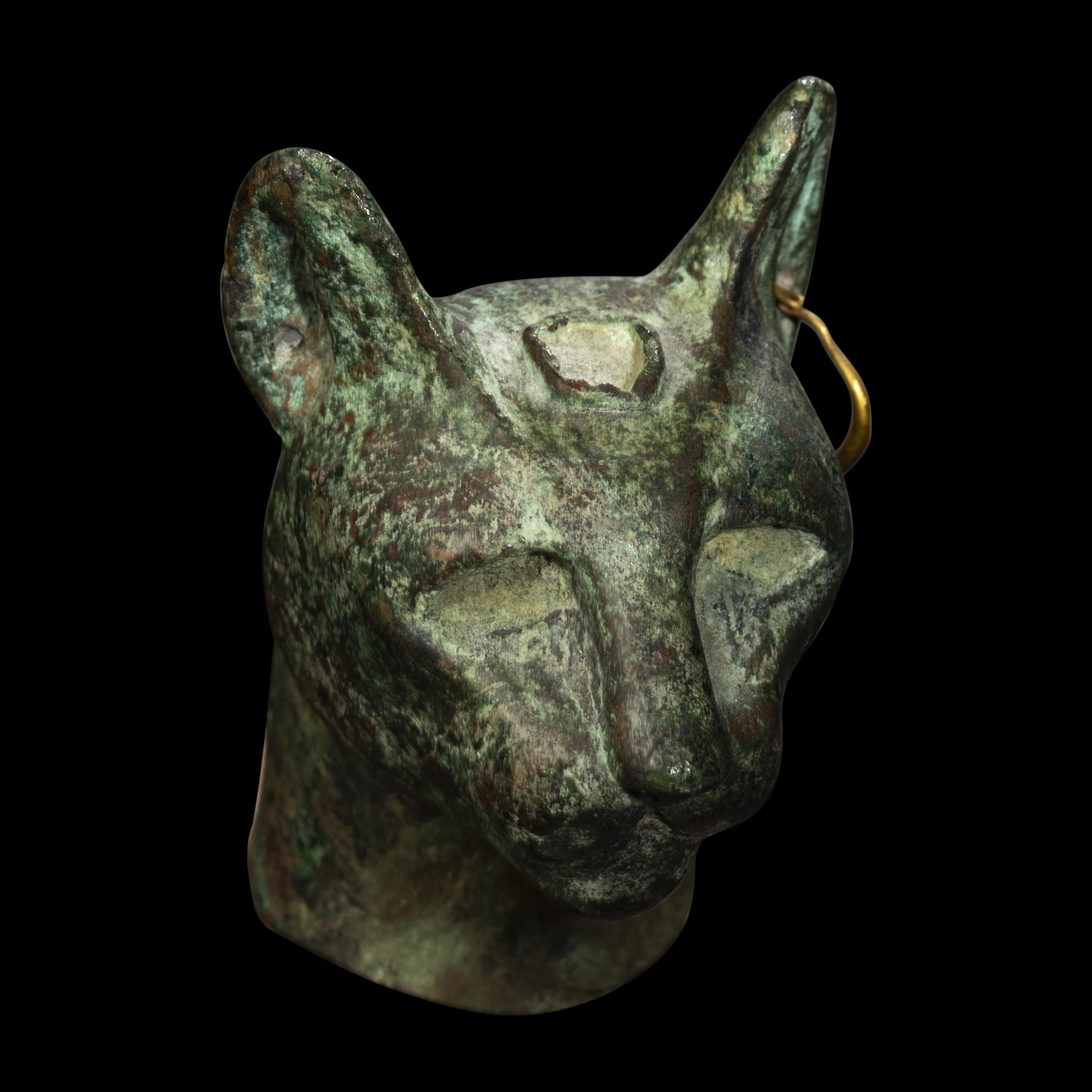 An Egyptian Bronze Head of a Cat