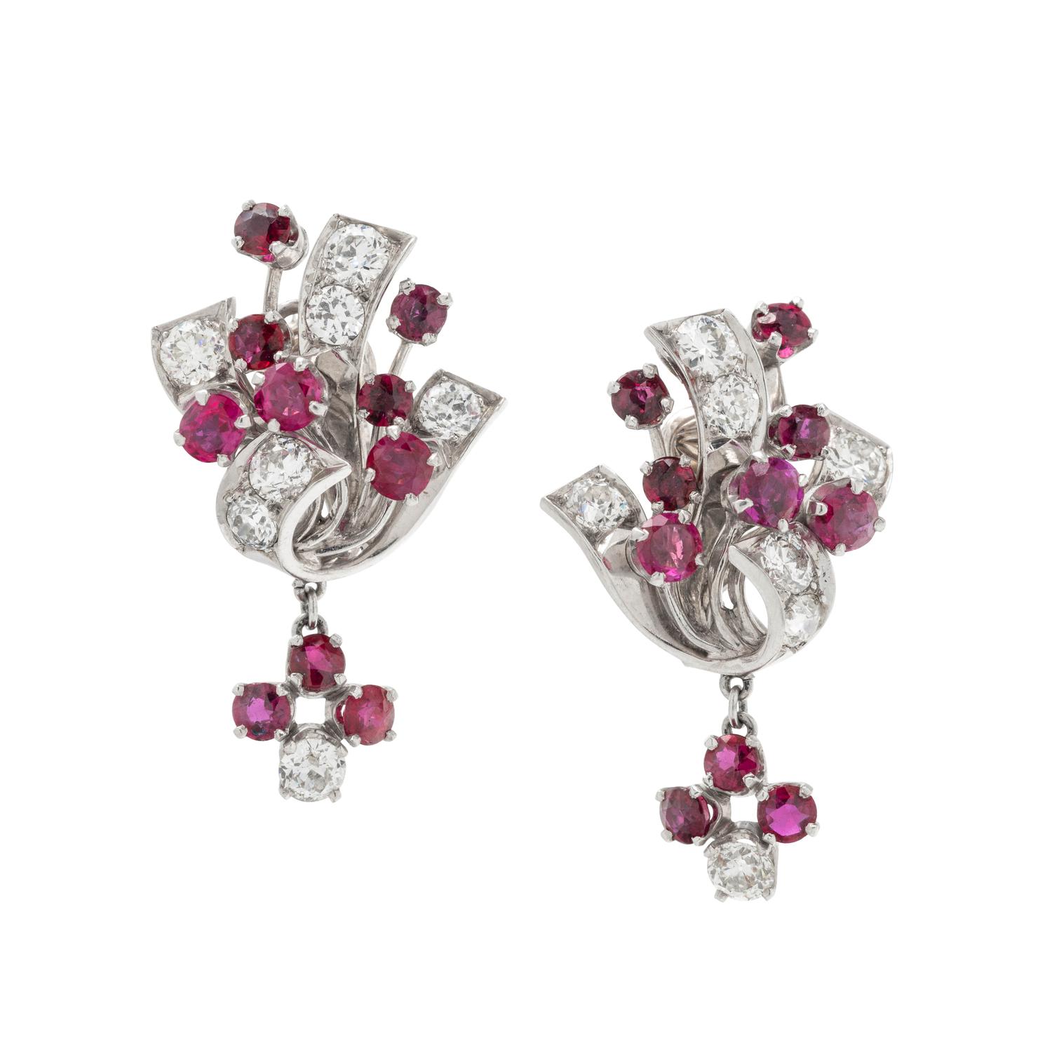 DIAMOND AND RUBY EARCLIPS
