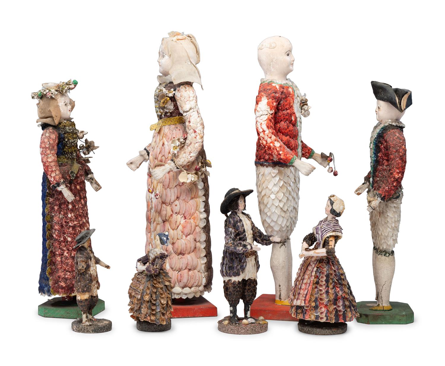Eight Victorian Shellwork Figures