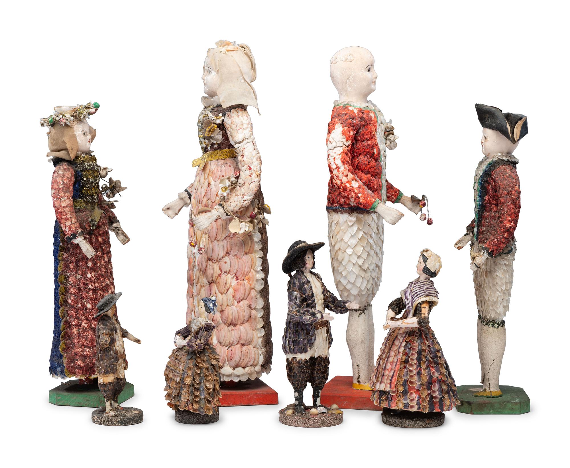 Eight Victorian Shellwork Figures