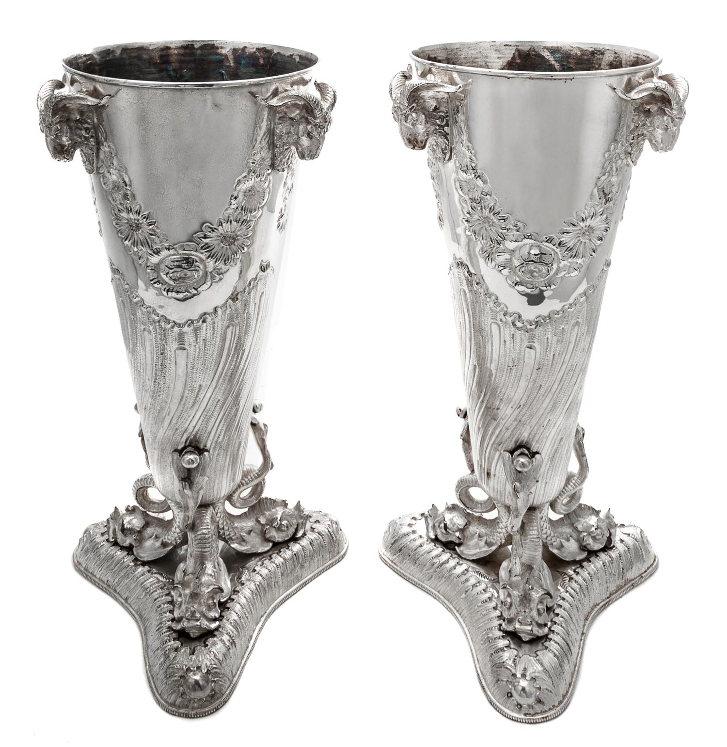A Pair of Silver-Plate Vases Height 17 inches. — 19TH/20TH CENTURY