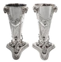 A Pair of Silver-Plate Vases Height 17 inches. — 19TH/20TH CENTURY
