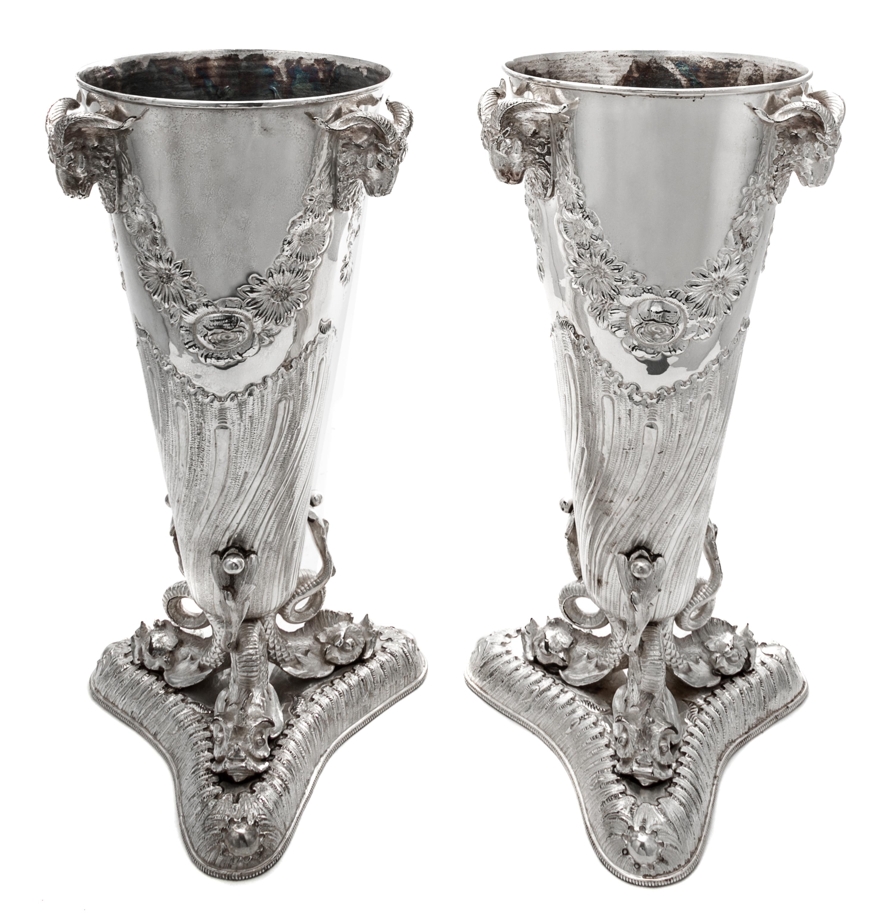 A Pair of Silver-Plate Vases Height 17 inches. — 19TH/20TH CENTURY