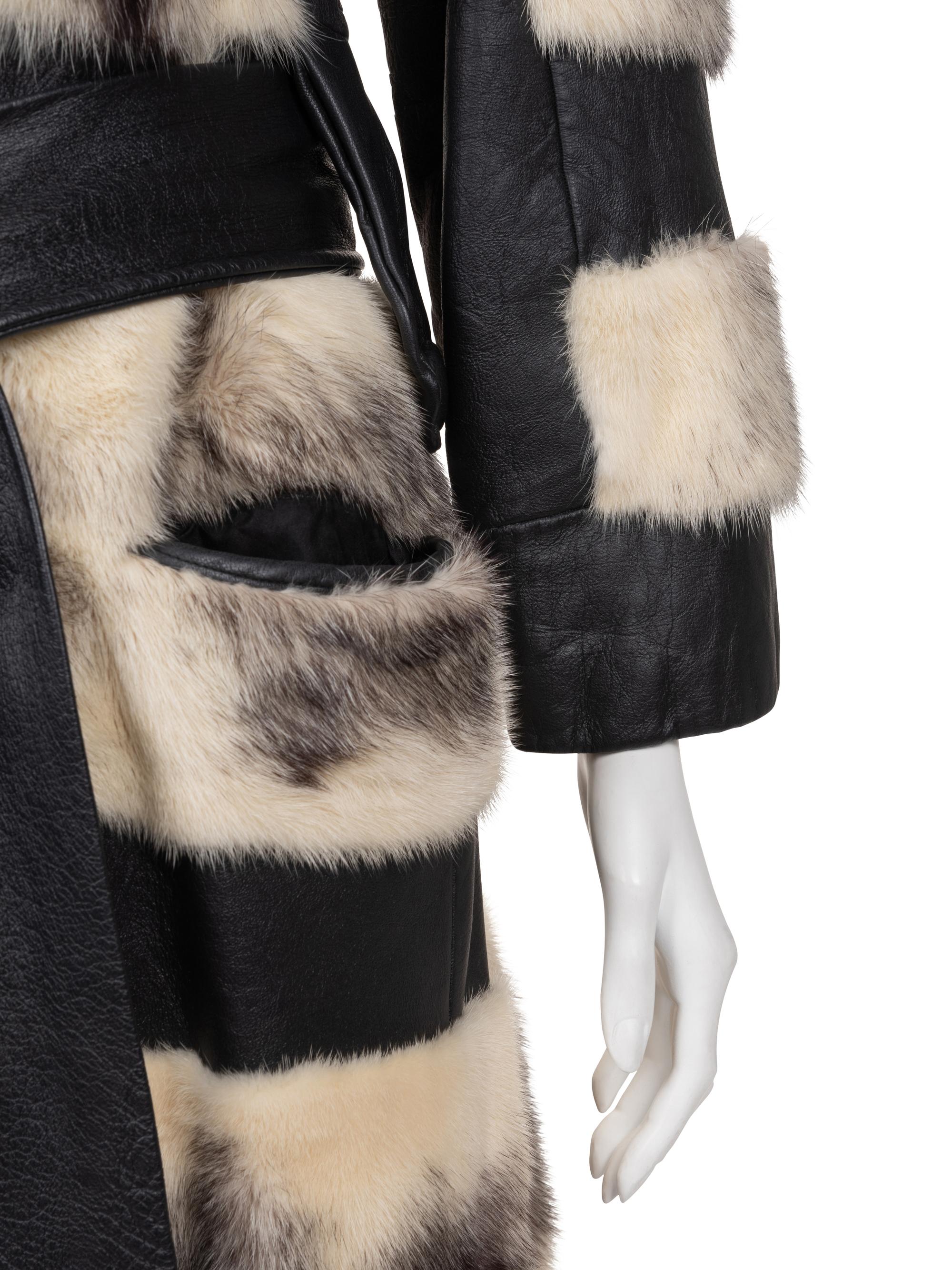 Fox Fur and Leather Belted Coat, 1980-2000s