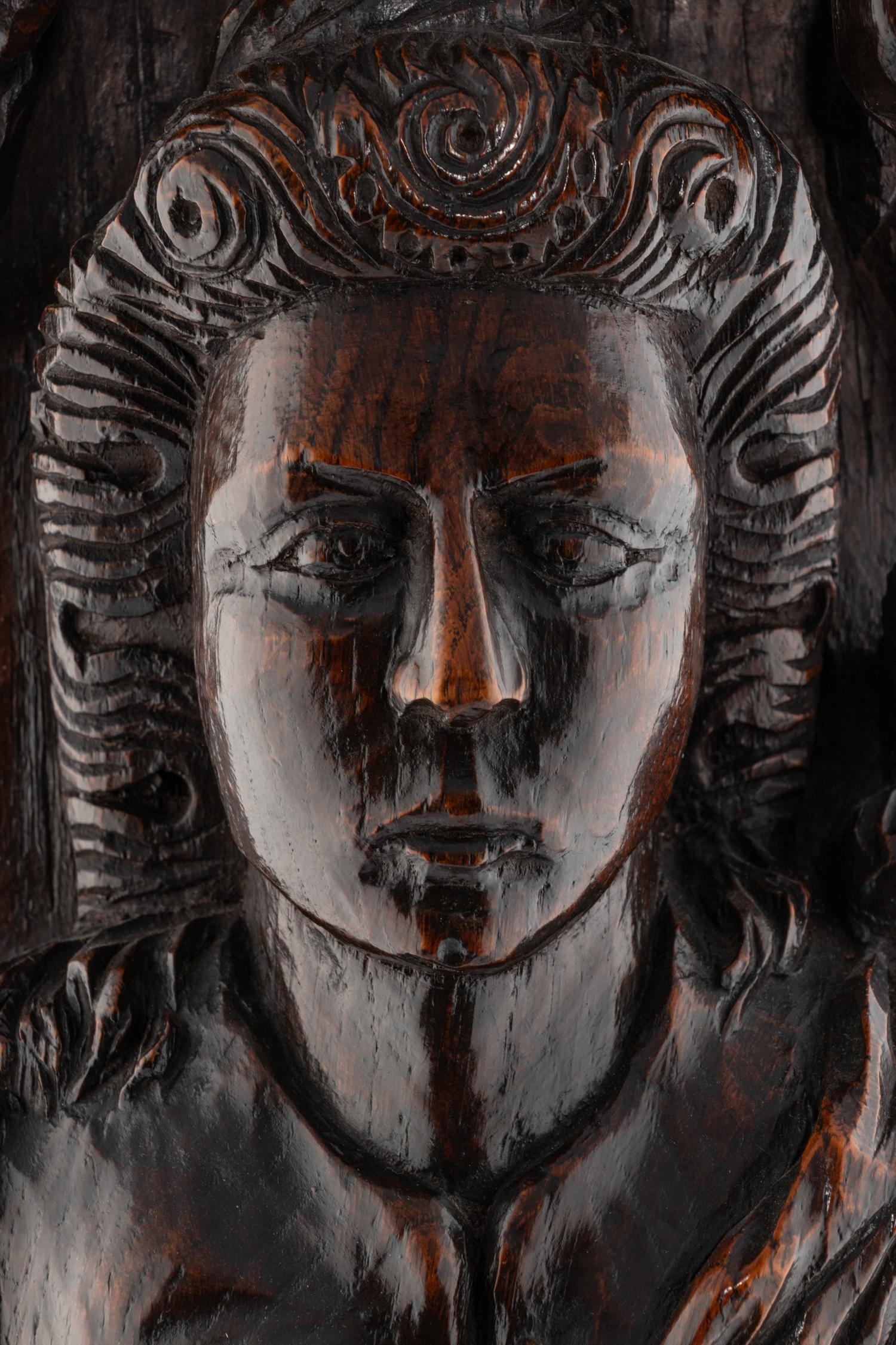 An English Carved Oak Figural Pilaster