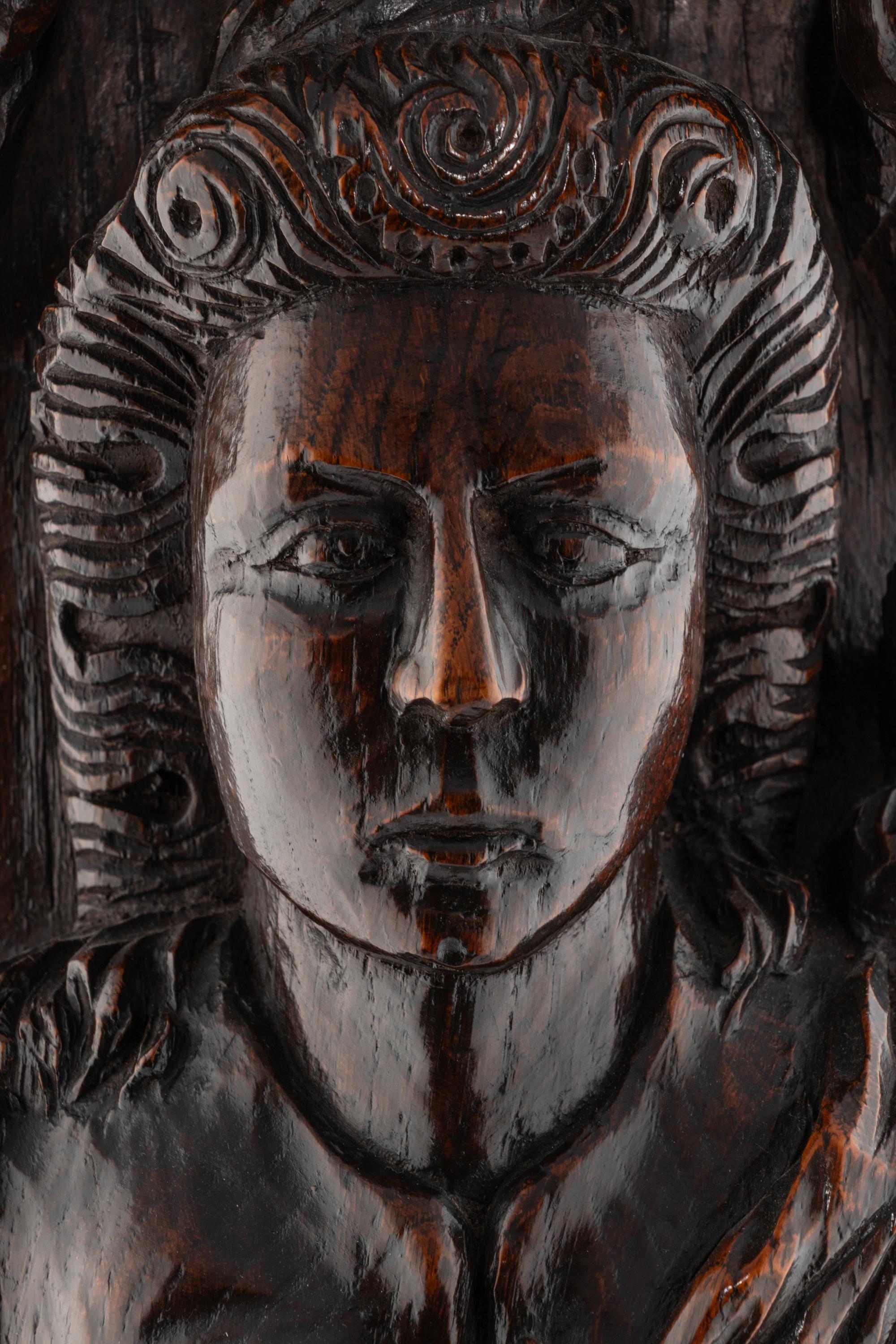 An English Carved Oak Figural Pilaster