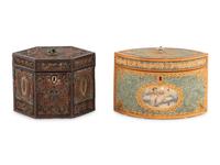 Two English Rolled-Paper Decorated Tea Caddies