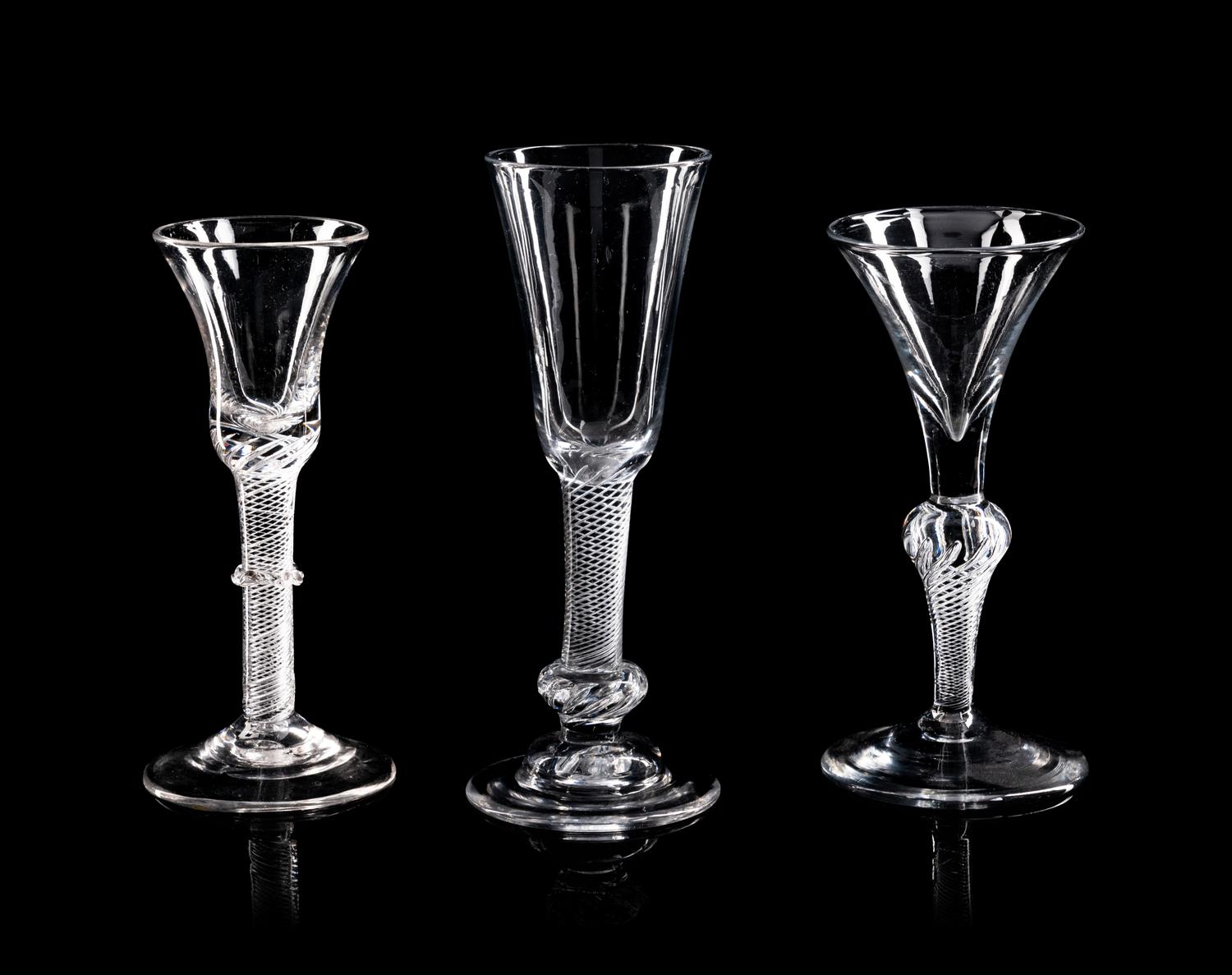 A Collection of Nine English Air Twist Wine and Ale Glasses