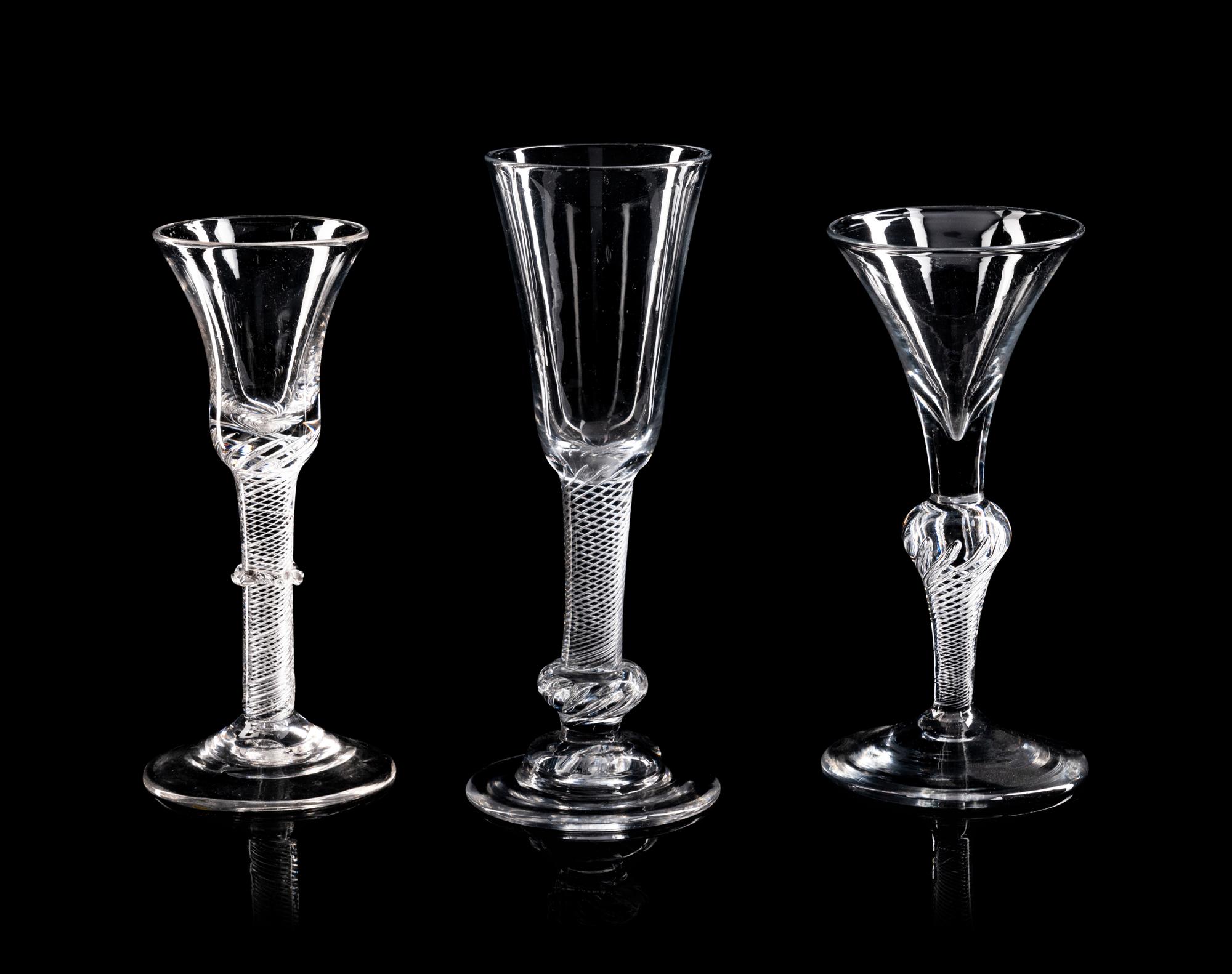 A Collection of Nine English Air Twist Wine and Ale Glasses