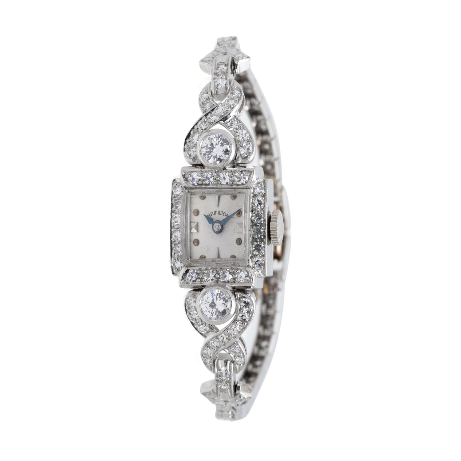 HAMILTON, PLATINUM, 14K WHITE GOLD AND DIAMOND WRISTWATCH