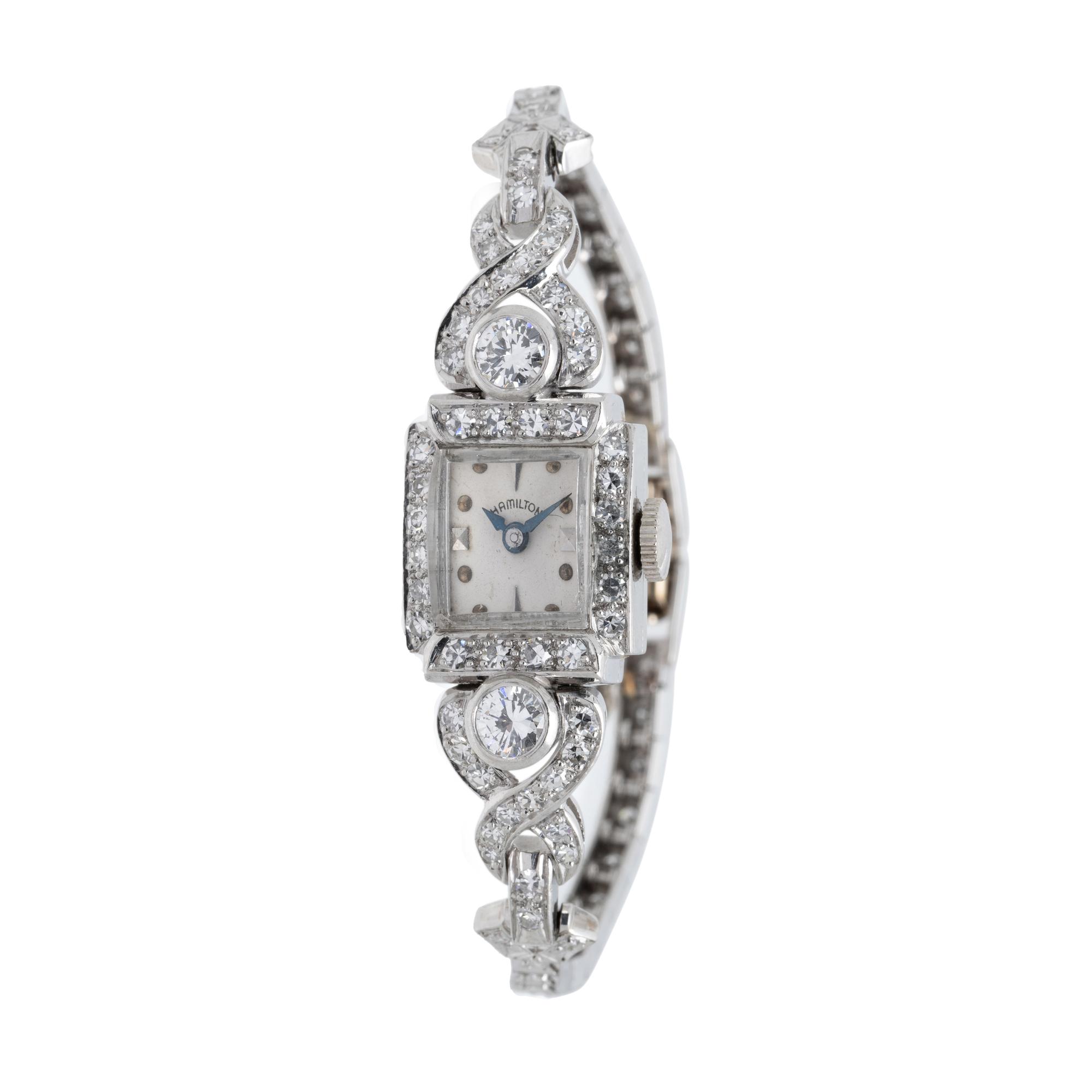 HAMILTON, PLATINUM, 14K WHITE GOLD AND DIAMOND WRISTWATCH