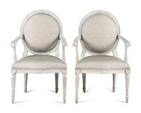 A Pair of Louis Philippe White Painted Fauteuils
