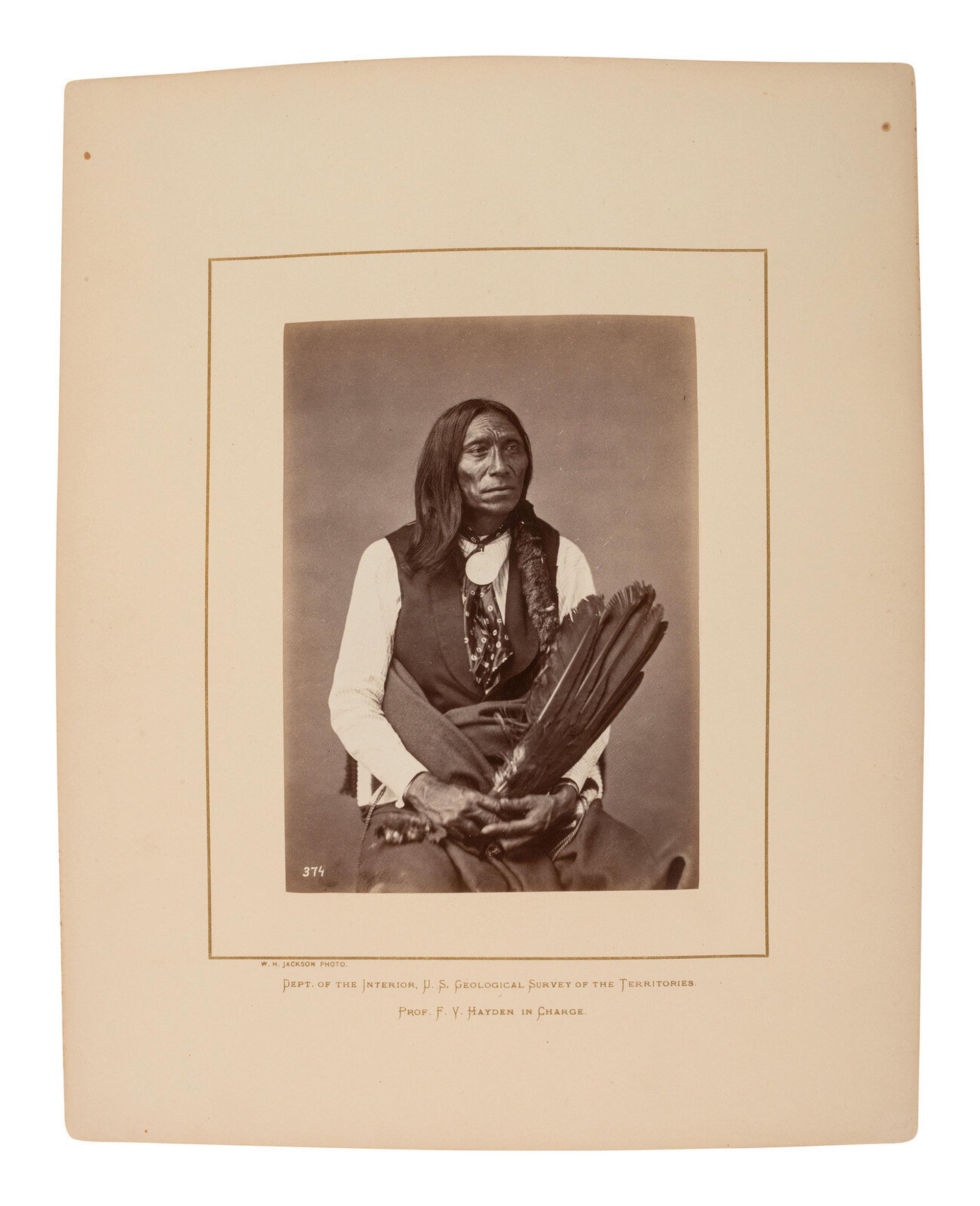 Jackson, William Henry (1843-1942)]. Albumen photograph of Swift Bear, Brulé Lakota, ca 1873.