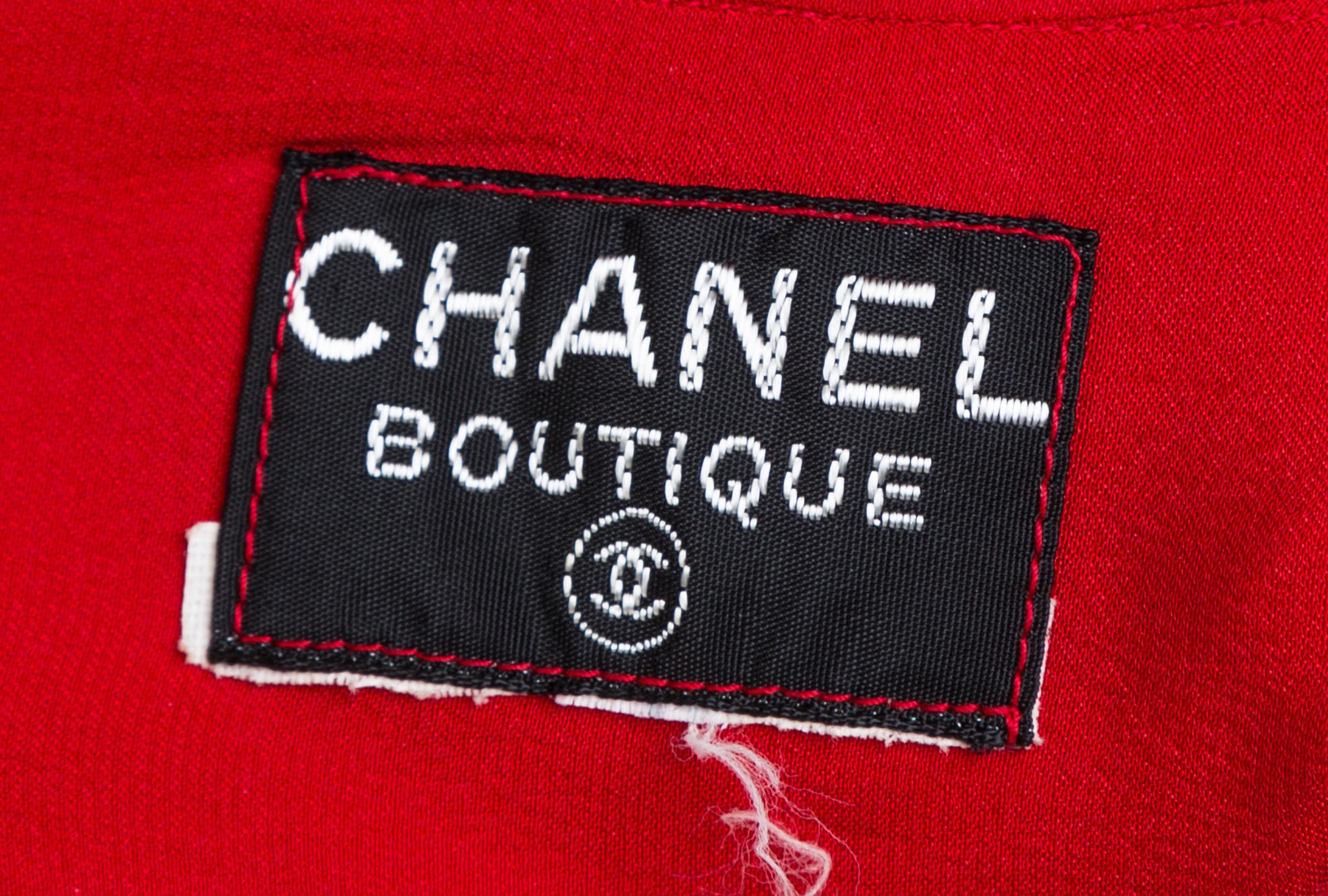 A Chanel Red Silk Blouse, No size.