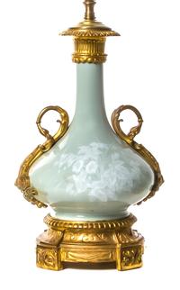 A Continental Pate-sur-Pate Celadon Porcelain Vase, Height 25 1/2 inches.