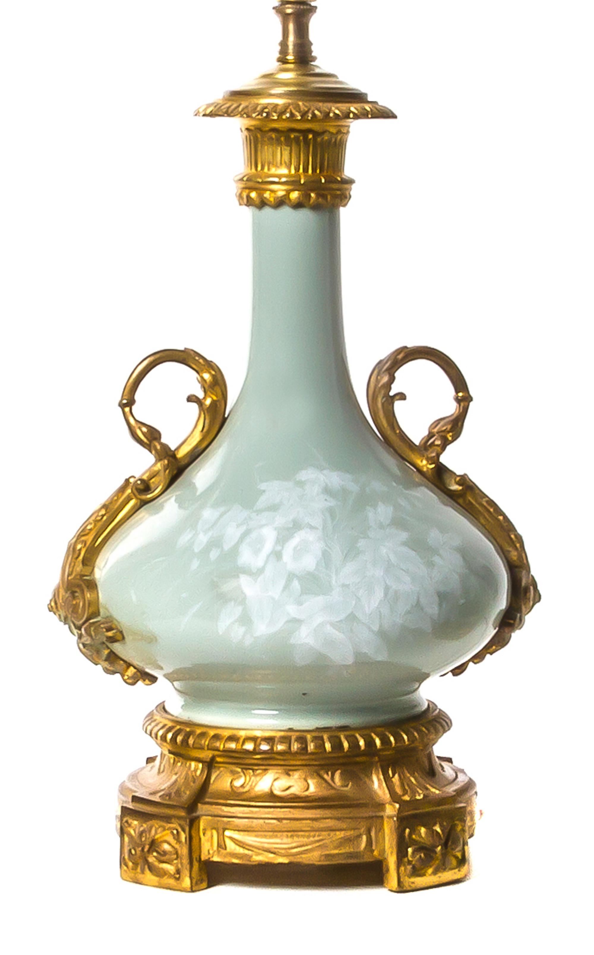 A Continental Pate-sur-Pate Celadon Porcelain Vase, Height 25 1/2 inches.