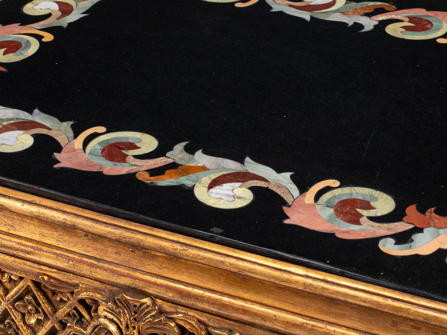 A Pair of Continental Giltwood and Pietra Dura Side Tables
